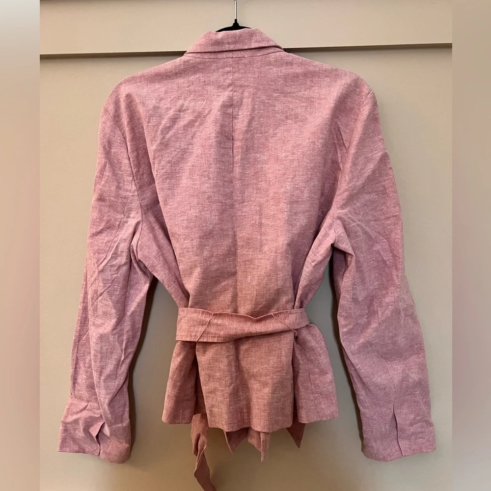 New York & Co Pink Linen Blend Tie Waist Blazer - Picture 2 of 3